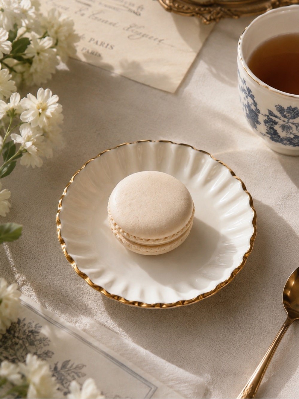 H&M HOME White Oval Porcelain Dessert Plate Gold Trim 4”